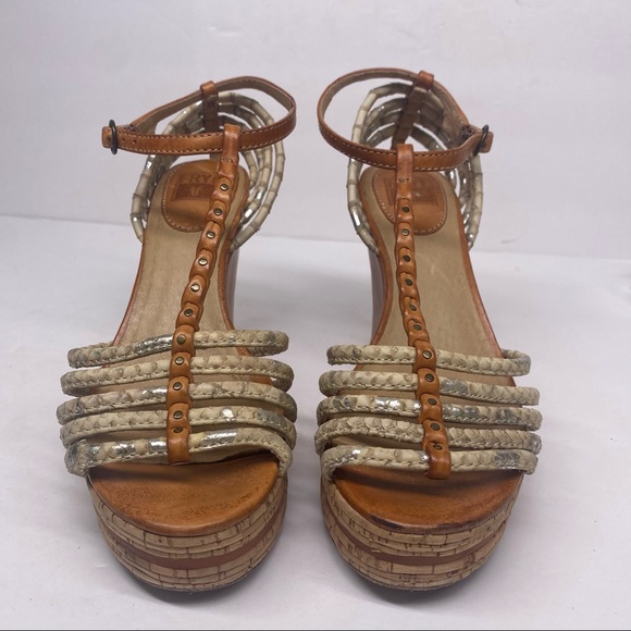 Frye Shay Strappy Leather Snake Wedges - Picture 3 of 6